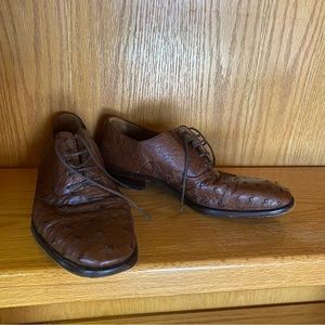 Men’s Genuine Ostrich Leather Lace Up Oxford Dress Shoes Brown Size 10